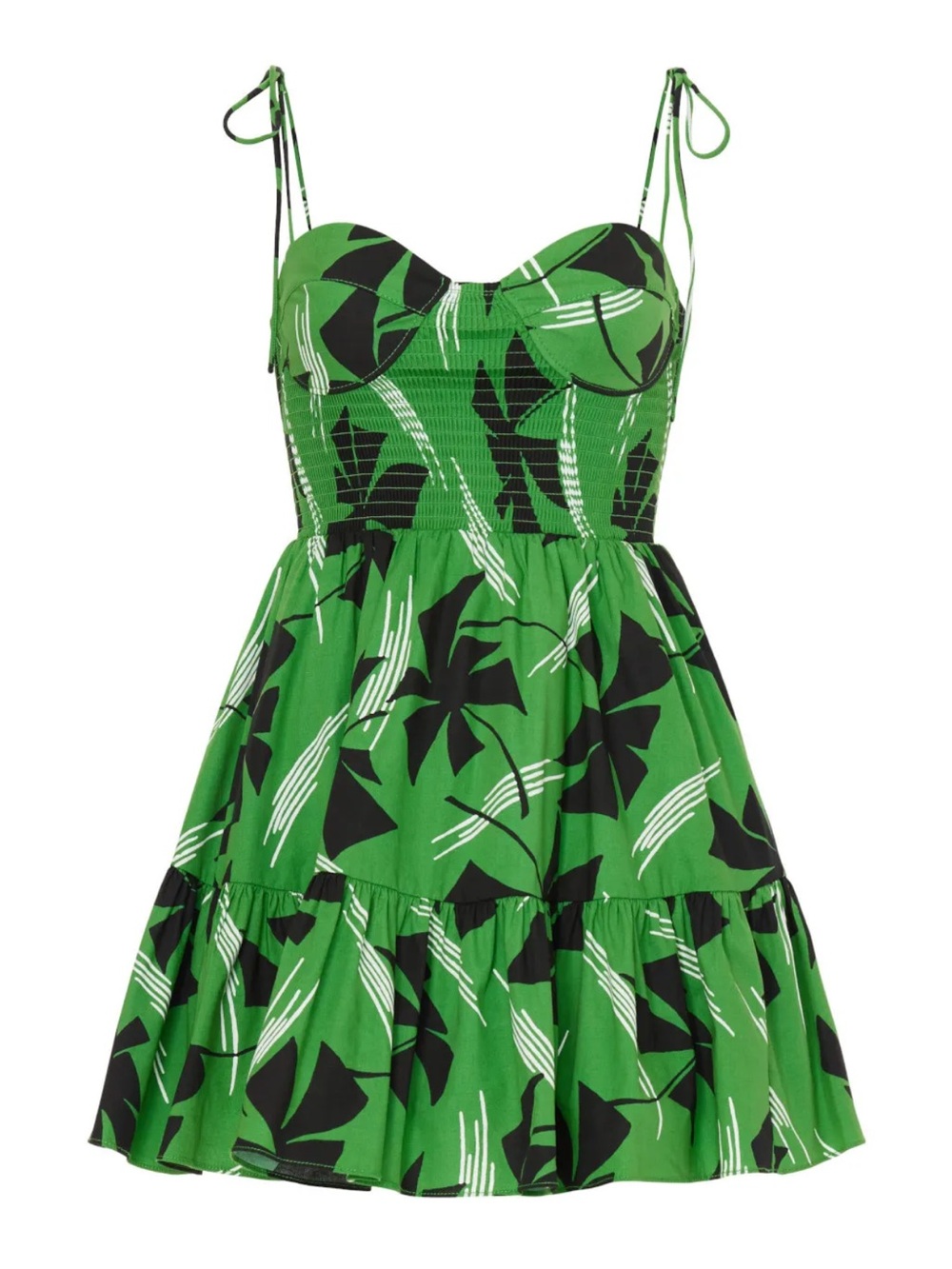 STAUD Green Tropical-Print Tie-Strap Mini Dress, Size Small, EUC - Picture 4 of 4